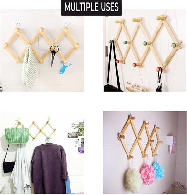 Expandable Wooden Wall Rack, Foldable Hanger, Wall-Mounted Expandable Storage Shelf, Wall-Mounted (32)
