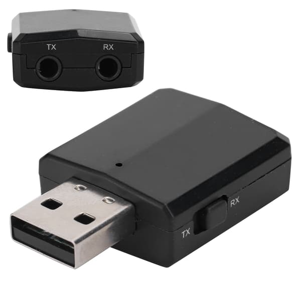 Bluetooth 5.0 Audio Mottaker Sender USB Lydkort 3 i 1 AUX RCA 3.5mm Socket Adapter Svart