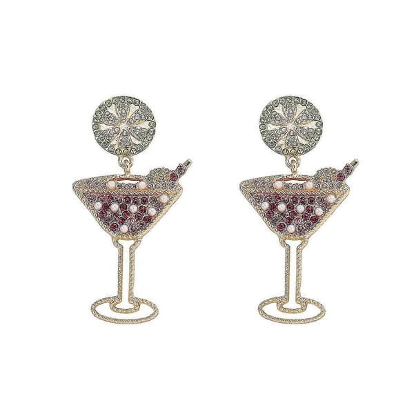 Boho stil kreative øreringe høje vinglas citronskive øreringe farvematchende diamantøreringe