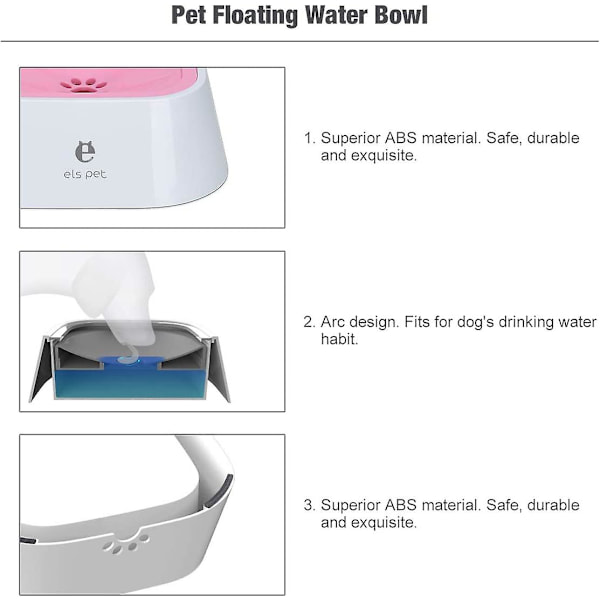 Flytande vattenskål för husdjur, 1,5 l, Slow Water Dispenser, Inget spill, Anti-overflow Anti-choke, Automatisk matningsskål för hundkattvalp (rosa)