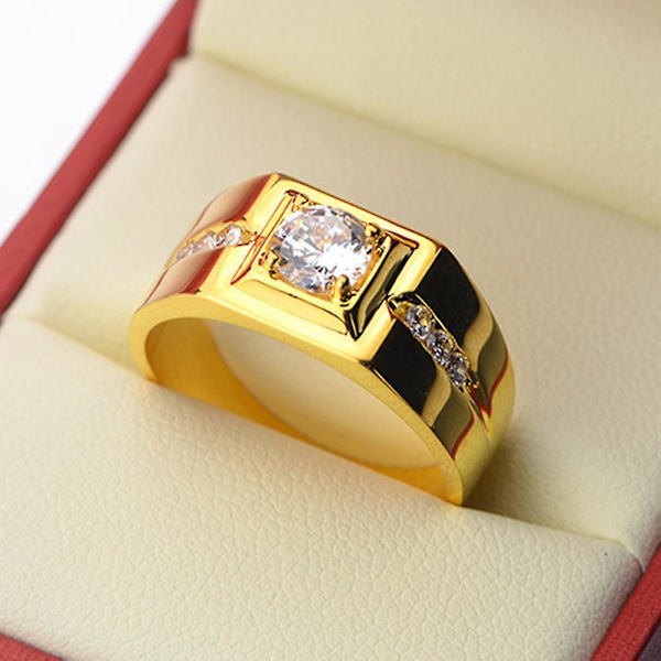 Menn Bling Rhinestone innlagt bryllupsfest Wide Band Ring Finger Smykker Gift Golden US 8