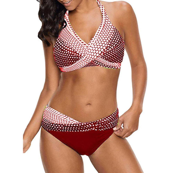 Kvinnor sommar Push Up Vadderad BH Bikini Set Baddräkt Red M