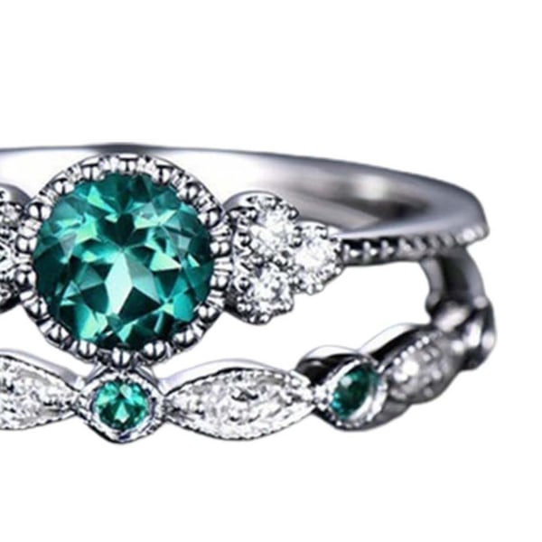 2 stk/sæt Udsøgt glat overflade Bryllupsringe Legering Simple Cubic Zirconia Dameringe Charmsmykker Lake Blue US 8