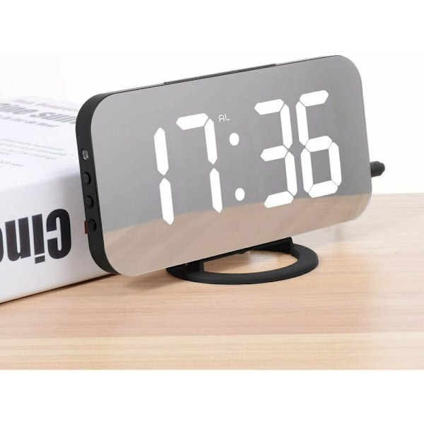 Digital vekkerklokke, LED Morgenvekkerklokke Speil Digital Klokke Sengevakten Morgenvekkerklokke, Nattlys, Justerbar lysstyrke,