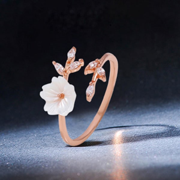 Finger Ring Träd Gren Blomma Strass Smycken Lätt Bright Luster Ring För Förlovning Rose Gold