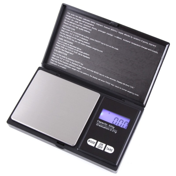 Elektronisk smykkehusholdningsvægt 0,01 g højpræcisionsvægt (500 g/0,01 g sort),