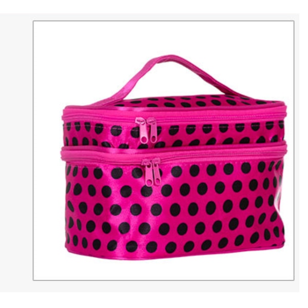 Polka Dot Tote -kosmetiikkalaukku kaksikerroksinen kaksinkertainen vetoketjusäilytys peilillä Naisten kosmetiikkalaukku Mei B