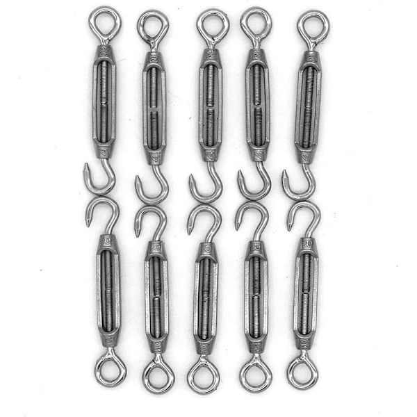 10-pack M4 krokar och ögon C till O Spänne 304 rostfritt stål Heavy Duty Spänning Wire Rep Hardware Kit för solskydd