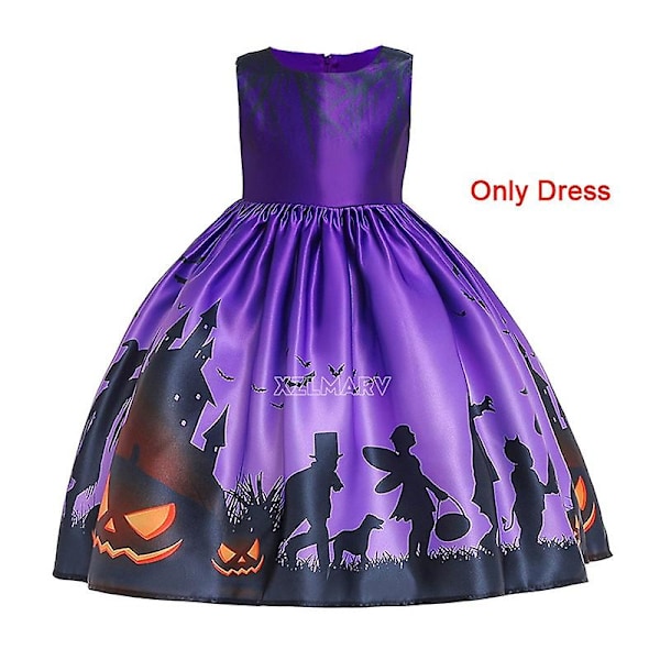 Barn Jenter Halloween Child Witch Costume Carnival Party A-1 140 (7-8T)