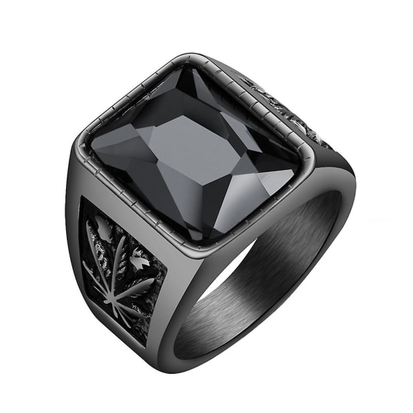 Mænd Square Rhinestone Udskåret Maple Leaf Band Titanium stål Ring smykker gave Black US 11 Black..