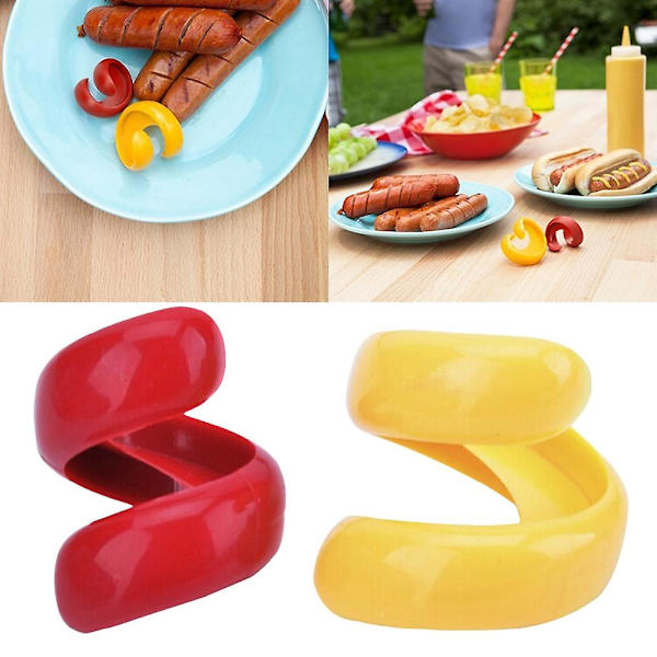 2 X Manuaalinen Fancy Sausage Cutter Hot Dogs Spiraalileikkuri Kotigrilli Keittiö Pieni