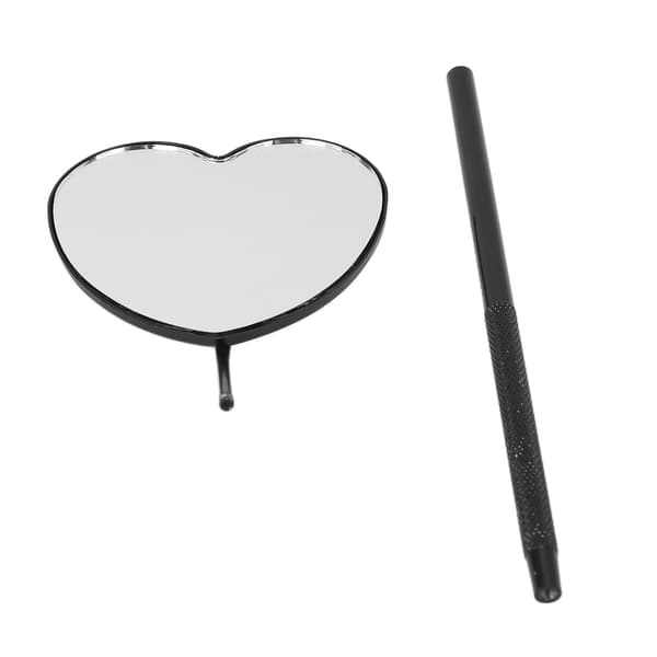 Hjerteformet vippspejl Professionel Bærbart Rustfrit Stål Makeup Eyelash Extension Sort