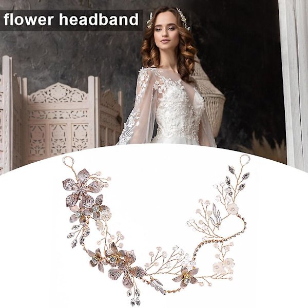 Håndflettet blomster pandebånd Brude Tiara Pearl Grab Chain Hovedbeklædning tilbehør