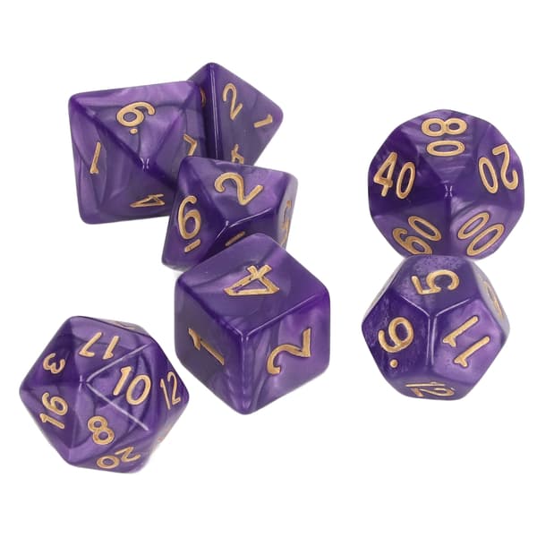 5 Set Guld Nummer Pärla Polyeder Tärningar Multi Sidiga Tärningar för Interaktiva Spel Skolmaterial Lila