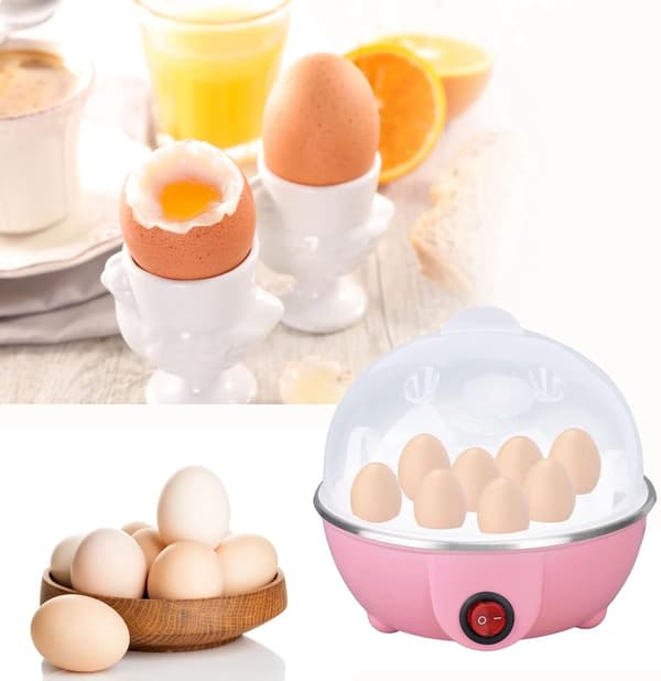 Elektrisk eggkoker 7 egg kapasitet automatisk avslåing mini rosa