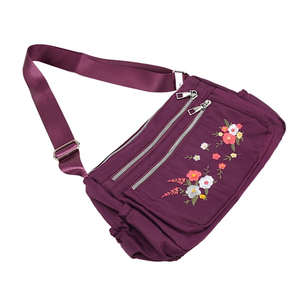 Lilla Blomsterbroderet Vandtæt Nylon Messenger Taske til Kvinder - Moderigtig, Casual og Justerbar Skuldertaske