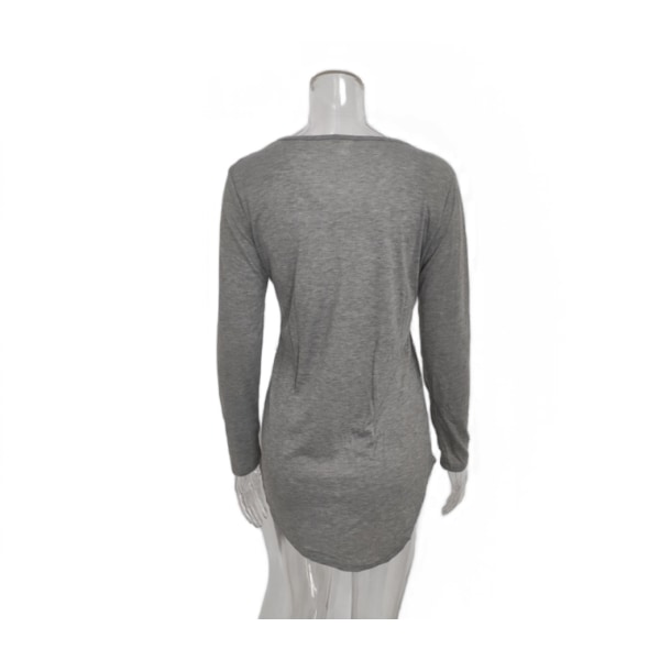 Moderigtig løs V-halsrem ensfarvet T-shirt top grey L