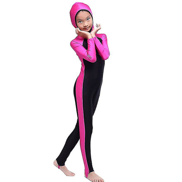 Badkläder för barn, flickor Burkini Cover Islamiska badkläder Rose Red 4-5 Years