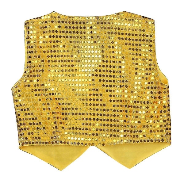 Børn Drenge Dance Performance Kostume Pailletter Vest Jakke Gold 150cm