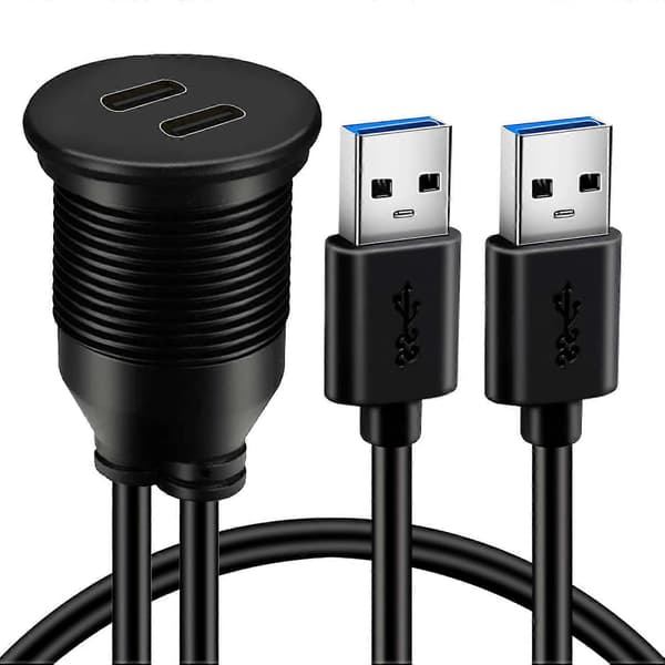 Dobbeltport USB 3.0 Han til 2 Porte Type C 3.0 Hun Bil Flush Mount Kabel USB C