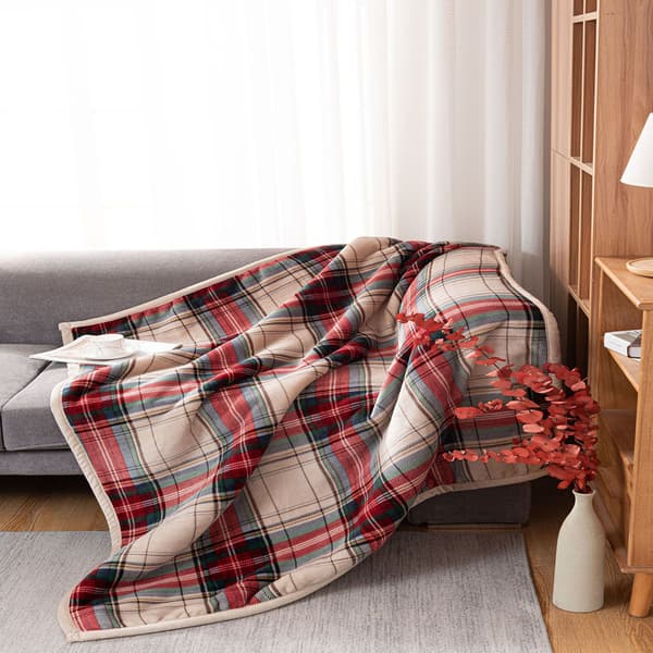 Electric blanket with plaid pattern, reversible ultra-soft blanket for sofa and bed, microfiber construction wrinkle-resistant, breathable (Nordic