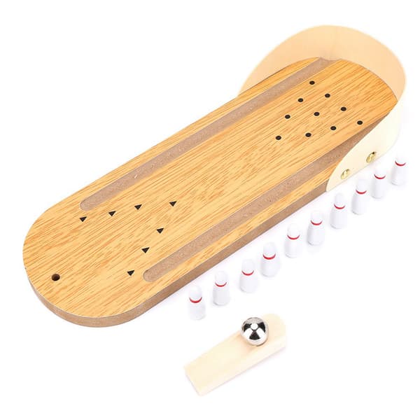 Mini Bowling Set i Trä, Skrivbordsdekoration, Leksaker för Barn
