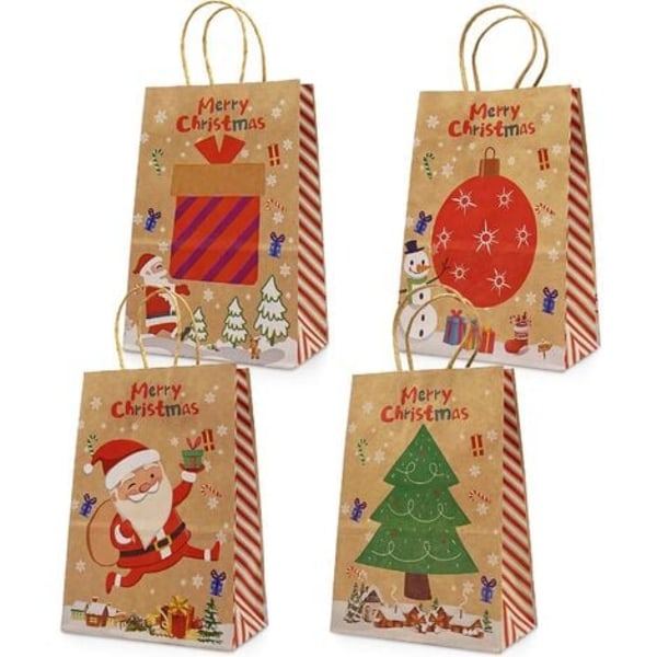 Kraft julegaveposer 24 poser i forskjellige stiler julepapirposer med håndtak Julegaveposer med jul