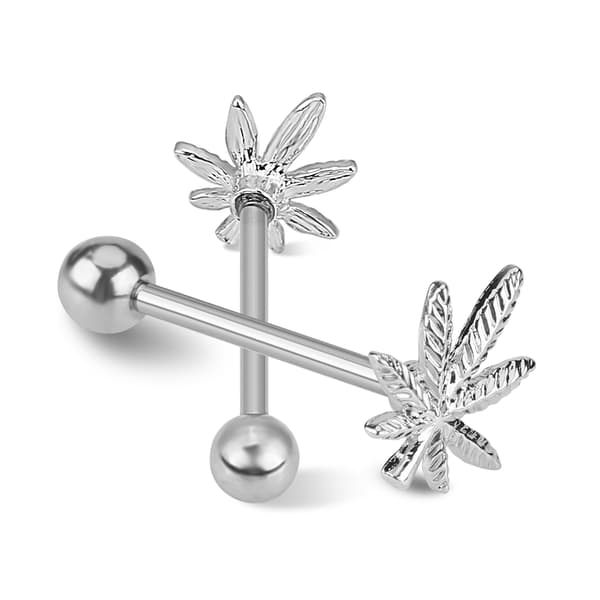 Tungpiercing i rostfritt stål med cannabisblad
