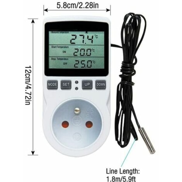 Termostatstik, digital timer-stik, digital programmerbar stikkontakt med sensor, programmerbar digital timer, opvarmning