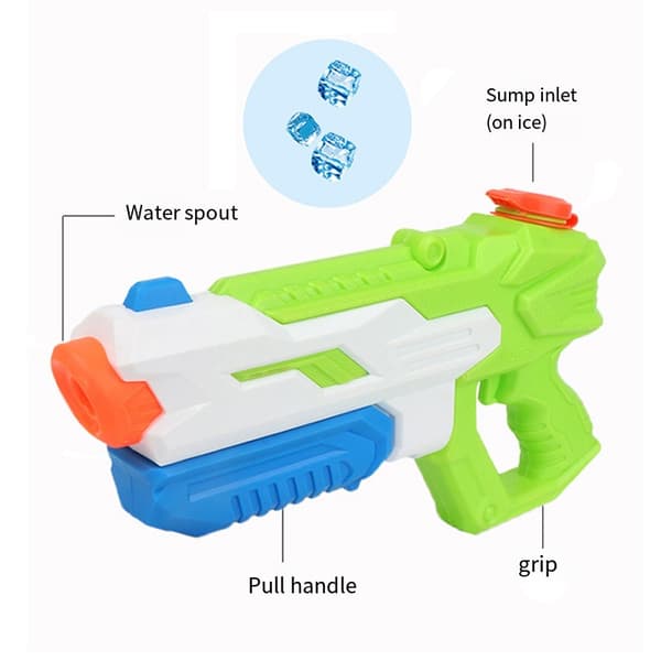 2-pak vandpistol (500 ml blå & grøn), rækkevidde 10-11 meter, stor