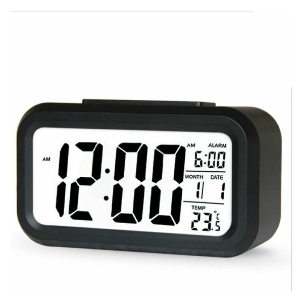 Digital vekkerklokke, LED digital klokke med temperaturvisning, bærbar speilalarm med 2 alarmer, batteridrevet, lyskontroll,