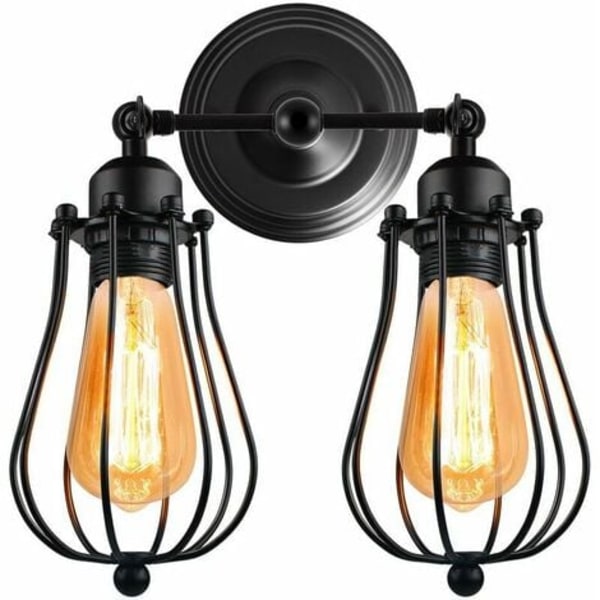 Vintage industriel væglampe 2 lys lampe retro til cafe hjemme loft køkken stue og hotel soveværelse (sort）