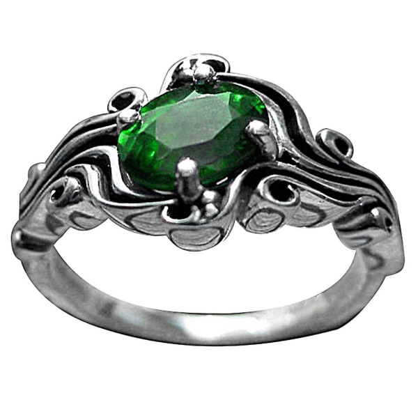 Vintage forlovelse bryllup smykker brude faux smaragd innlagt finger ring gave Green US 10