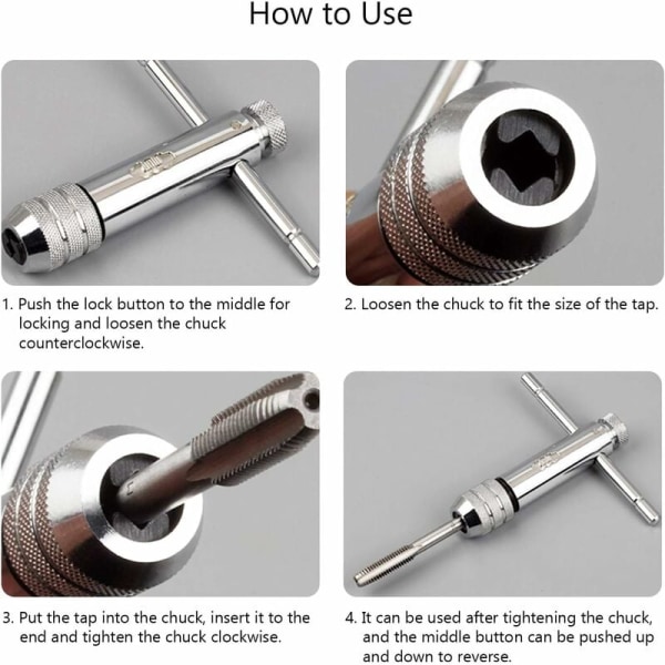 M3-M6 metrisk tapp- og stansesett (ratchet-hånd + 5-delt riflet rett tappsett),
