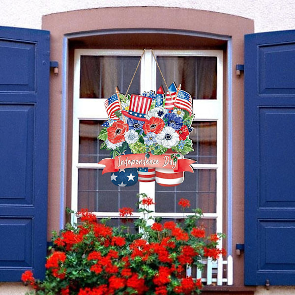Hängande skylt med bandburr gratis Lätt att hänga Happy Independence Day Ytterdörr Trähänge Heminredning