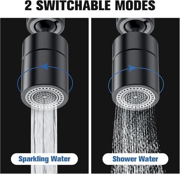 360° Swivel Faucet Aerator, 2 Adjustable Modes, Solid Brass Kitchen Faucet