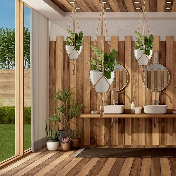 4 st Macrame Växthängare Rep Hängande Växtrep Blommor Inomhus Utomhus Trädgårdsskötsel Dekoration Lämplig för Butik Cafe Bistro Hem Balkong Uteplats