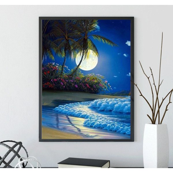 5D diamond painting DIY Seaside Night View Full Diamond Vardagsrum Heminredning Hängande bild -30*40cm,