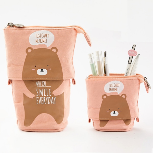 Creative infällbar pennhållare Söt canvas multifunktionellt case (Benben Bear)