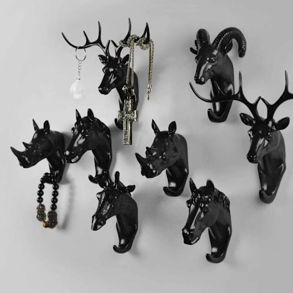 Kraftig sort nesehorn Dyrehodekrok Punch-free Back Coat Rack Veggdekor