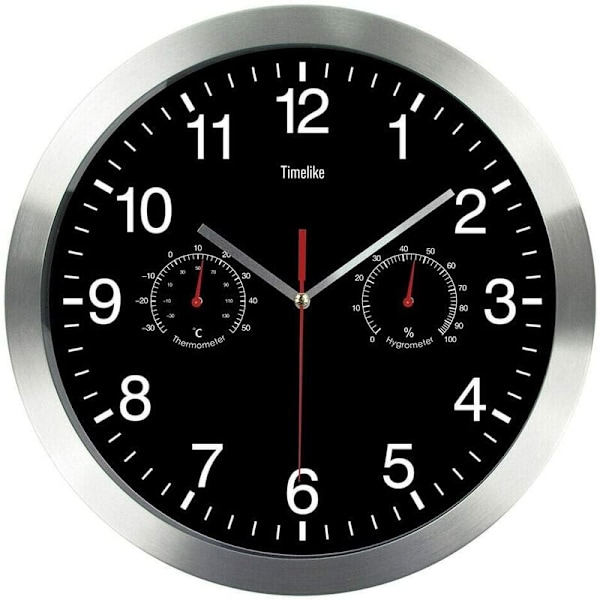 10 tommer plast termohygrometer vægur (sort)