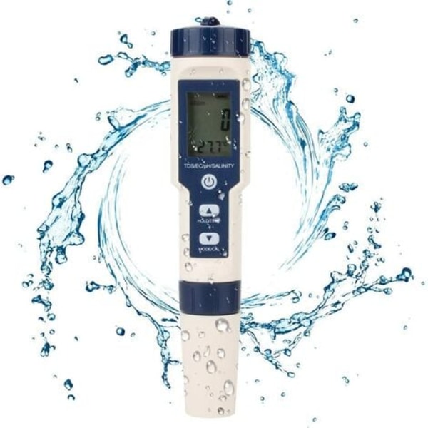 Triomphe Water Tester 5 i 1 multifunktionel vandkvalitetstester, digital TDS/EC/Saltholdighed/PH/Temperatur til drikkevand, pool, akvarium, fisk