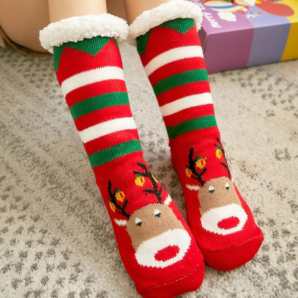 Unisex tøflerstrømper juleplys julefleecestrømper Red