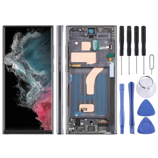 (Ny) För Samsung Galaxy S22 Ultra SM-S908B 6,72 tums TFT LCD-skärm Digitizer Fullständig montering med ram, stöder inte fingeravtrycksidentifiering