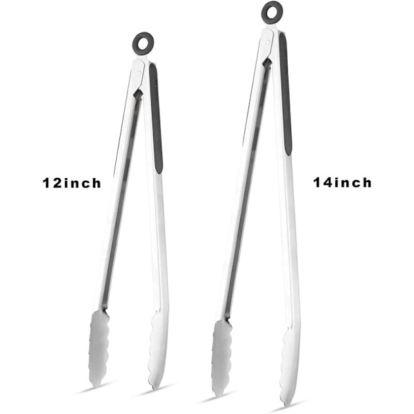 304 ruostumattomasta teräksestä valmistetut keittiöpihdit, 12"; ja 14&quot; Set 2 Heavy Duty BBQ-lukitusruokapihtiä ergonomisella kahvalla