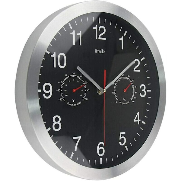 10 tommer plast termohygrometer vægur (sort)