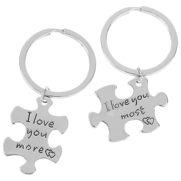 Pari Avaimenperät Hopea I Love You More Letters Luova metalliseos palapeli Avaimenperät Avaimenperä ystäville