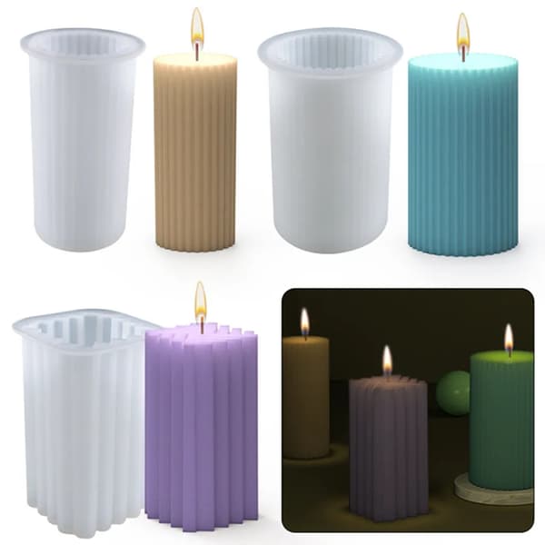 3 stk. silikone cylinder firkantede søjleforme støbeforme lysforme 3D lysforme DIY sæt
