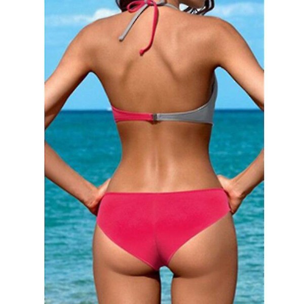 Naisten set, pehmustetut rintaliivit Push Up -uimapuku Light Grey Rose Red L