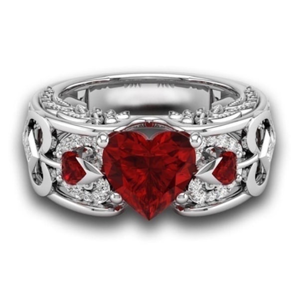 Kvinnor Ring Hollow Out Heart Smycken Galvanisering Mode Utseende Fingerring för bröllop Red US 7